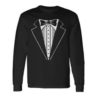 Tux For Wedding Prom Batchelor Tuxedo Costume Long Sleeve T-Shirt - Monsterry