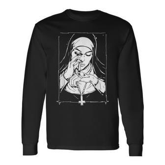 Unholy Drug Nun Costume Dark Satanic Essential Horror Long Sleeve T-Shirt | Mazezy UK