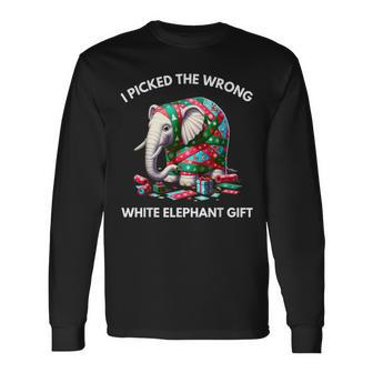 White Elephant Wrapped Elephant Dumb Long Sleeve T-Shirt - Seseable