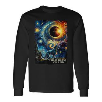 Wolf Howling Watching Total Solar Eclipse Apr 8 2024 Long Sleeve T-Shirt | Mazezy