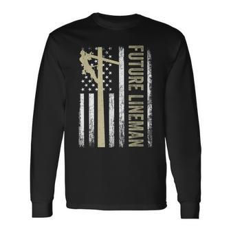 Future Lineman American Flag Electric Cable 4Th Of July Long Sleeve T-Shirt - Thegiftio UK