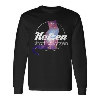 Galaktisches Katzen Langarmshirts mit Spruch, Raumfahrer Katze Tee - Seseable