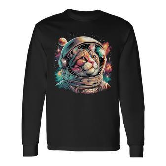 Galaxy Astronaut Cat Space Long Sleeve T-Shirt - Seseable