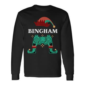 Gamer Elf Custom Name Bingham Christmas Legendary Video Game Long Sleeve T-Shirt - Monsterry
