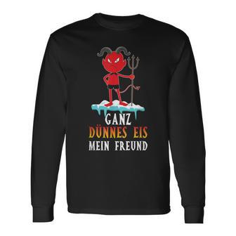 Ganz Dünnes Eis Mein Freund Teufel Genervt Morgenmuffel Schwarzes S Langarmshirts - Seseable