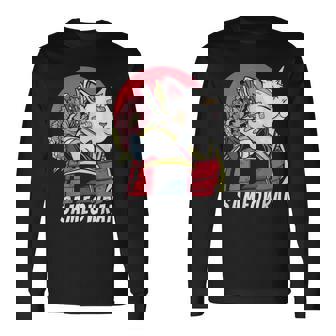 Gato Japonés Samurai Katana Sameowrai Anime Divertido Camiseta de manga larga - Regaloses