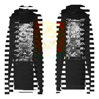 Gato Samurai Guerrero Japonés Ninja Kitty Kawaii Camiseta de manga larga - Regaloses