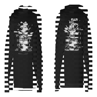 Gato Tocando La Batería Rock Music Drums Cat Camiseta de manga larga - Regaloses