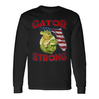 Gator Strong Florida State Gator American Flag Florida Map Long Sleeve T-Shirt - Thegiftio UK