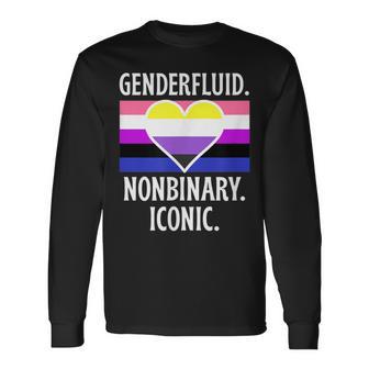 Genderfluid Nonbinary Iconic Pride Flag Genderqueer Queer Long Sleeve T-Shirt - Monsterry UK