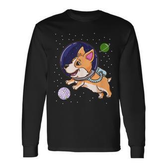 Genderqueer Corgi In Space Genderqueer Pride Flag Long Sleeve T-Shirt - Monsterry DE