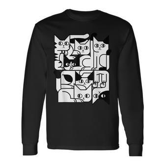 Geometric Cat Silhouette Abstract Kitten Classic Cute Cat Long Sleeve T-Shirt - Seseable