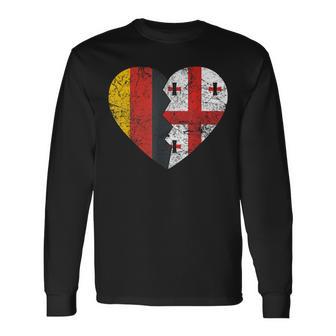 Georgische Deutsche Flagge Herz Deutschland Georgien Flagge Wurzeln Langarmshirts - Geschenkecke