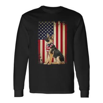 German Shepherd American Flag Independence 4Th Of July Long Sleeve T-Shirt - Monsterry UK