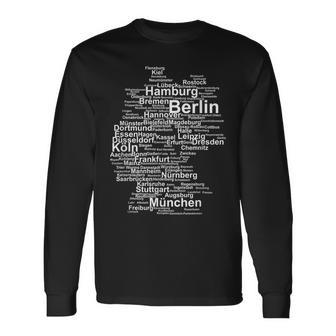 Germany Map Silhouette Towns Cities Berlin Hamburg Travel Long Sleeve T-Shirt - Monsterry