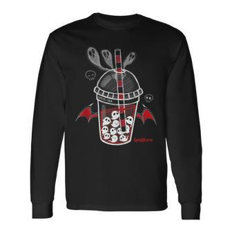 Ghos-Tea Spooky Boba Emo Goth Alt Red Long Sleeve T-Shirt - Thegiftio UK