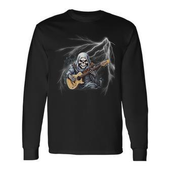 Ghost Guitar Cool Guitar Player Skeleton Hands Guitar Long Sleeve T-Shirt - Seseable