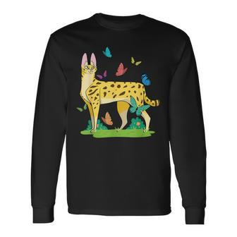 Ginger Serval Big Wild Cats African Animal Big Cat Rescue Long Sleeve T-Shirt - Monsterry