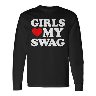 Girls Heart My Swag Girls Love My Swag Valentine's Day Hear Long Sleeve T-Shirt - Monsterry UK