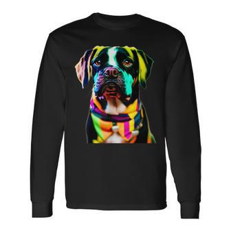 Glow In Style Black Dog Elegance With Colorful Flair Bright Long Sleeve T-Shirt - Monsterry AU