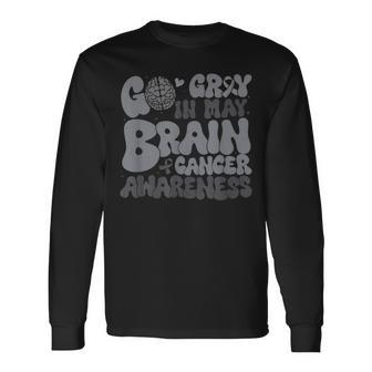 Go Gray In May For Brain Tumor Cancer Awareness Gray Ribbon Long Sleeve T-Shirt - Seseable