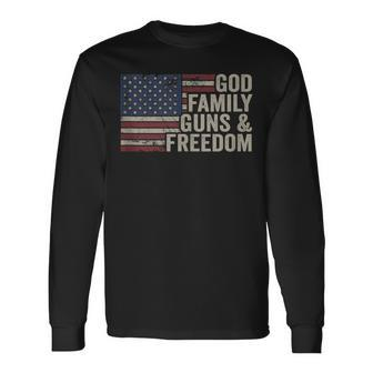 God Family Guns & Freedom Pro Gun Vintage Usa Flag Long Sleeve T-Shirt - Monsterry CA