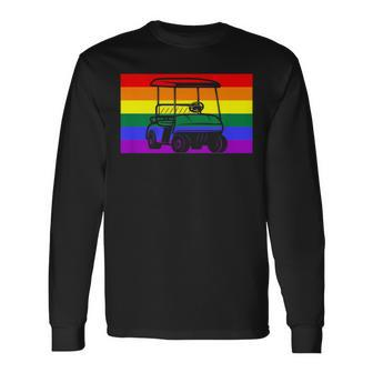 Golf Cart Gay Pride Flag Lgbtq Aesthetic Golfer Pattern Cute Long Sleeve T-Shirt - Monsterry DE