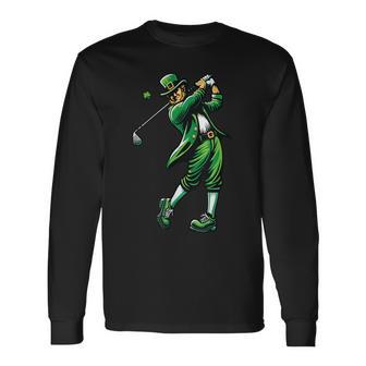 Golf St Patrick's Day Irish Leprechaun Golfer Golfing Long Sleeve T-Shirt | Mazezy