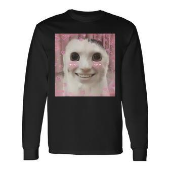 Goofy Ahh Cat Meme Dank Cursed Weirdcore Cringey Banana Cat Long Sleeve T-Shirt | Mazezy