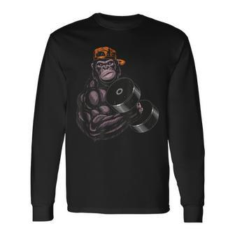 Gorilla Dumbbell Fitness Workout Gym For Lover Bodybuilding Long Sleeve T-Shirt - Monsterry CA