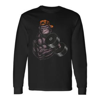 Gorilla Dumbbell Fitness Workout Gym For Lover Bodybuilding Long Sleeve T-Shirt - Monsterry