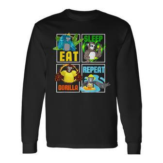 Gorilla Monkey Tag Vr Game Birthday Boys Eat Sleep Repeat Long Sleeve T-Shirt - Seseable