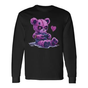 Goth Pastel Cute Creepy Kawaii Gamer Teddy Bear Gaming Long Sleeve T-Shirt - Seseable