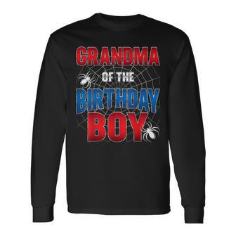 Grandma Of Birthday Boy Costume Spider Web Birthday Party Long Sleeve T-Shirt - Seseable