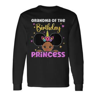 Grandma Of The Birthday Princess Melanin Afro Unicorn Cute Long Sleeve T-Shirt - Thegiftio UK