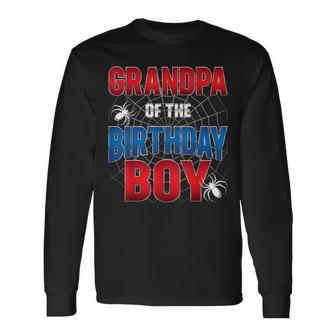 Grandpa Of Birthday Boy Costume Spider Web Birthday Party Long Sleeve T-Shirt - Thegiftio