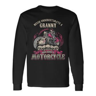 Granny Biker Chick Never Underestimate Motorcycle Long Sleeve T-Shirt | Mazezy