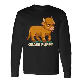 Grass Puppy Alternative Animal Name Scottish Highland Cow Long Sleeve T-Shirt | Mazezy