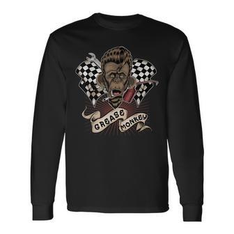 Grease Monkey Rockabilly Style Mechanic Long Sleeve T-Shirt - Monsterry