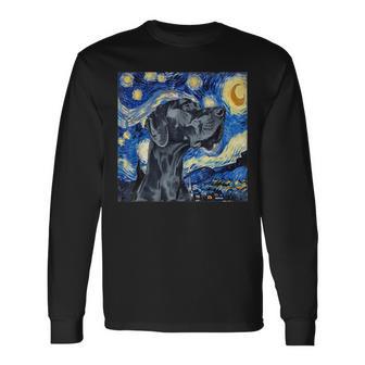 Great Dane Dog Van Gogh Style Starry Night Long Sleeve T-Shirt - Monsterry CA