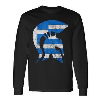 Greek Sparta Soldier Greece Spartan Gladiator Helmet Warrior Long Sleeve T-Shirt - Monsterry CA