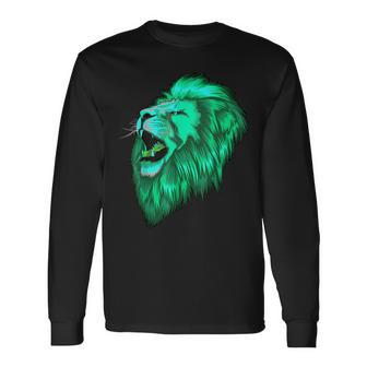 Green Mint Lion Head Lion King Of The Beasts Animal Cats Long Sleeve T-Shirt - Monsterry UK