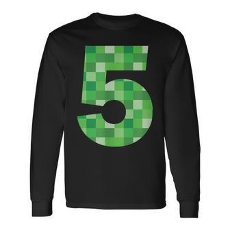 Green Pixel Number 5 5Th Birthday Gamer Number 5 Long Sleeve T-Shirt - Monsterry DE