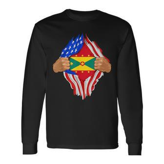 Grenadian Blood Inside Me Grenada Flag Long Sleeve T-Shirt - Monsterry DE