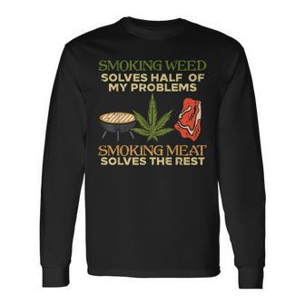 Grilling Solves Half Problems Meat Bbq Barbecue Men Long Sleeve T-Shirt | Mazezy