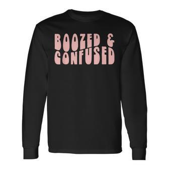 Groovy Bachelorette Bridal Bride Party Boozed And Confused Long Sleeve T-Shirt - Monsterry