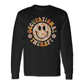 Groovy Occupational Therapy Ot Therapist Ot Month Happy Face Long Sleeve T-Shirt - Seseable