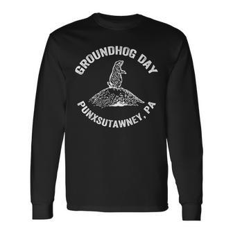 Groundhog Punxsutawney Groundhog Day Shadow Long Sleeve T-Shirt - Monsterry