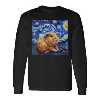 Guinea Pig Van Gogh Style Starry Night Graphic Long Sleeve T-Shirt - Seseable