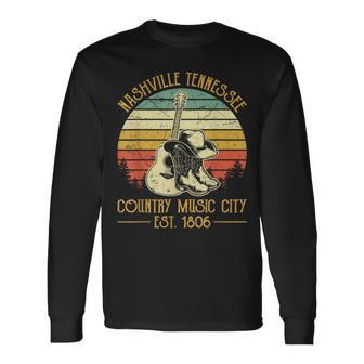 Guitar Guitarist Nashville Tennessee Country Music City Long Sleeve T-Shirt - Seseable